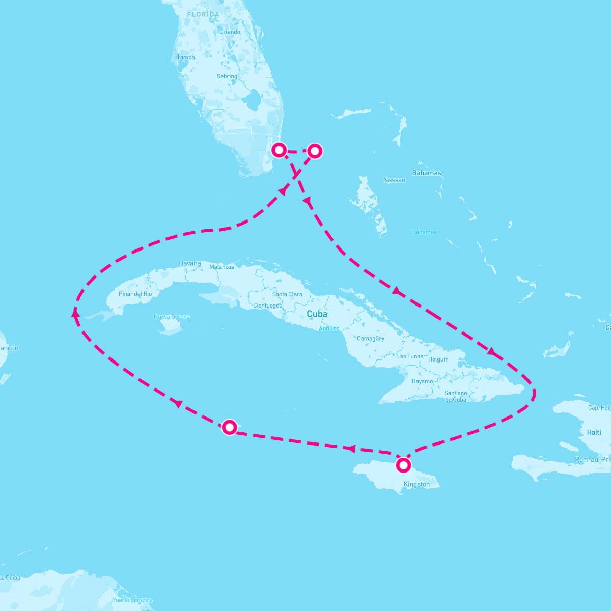 Resilient Lady itinerary map for February 7, 2026 (7 nights)