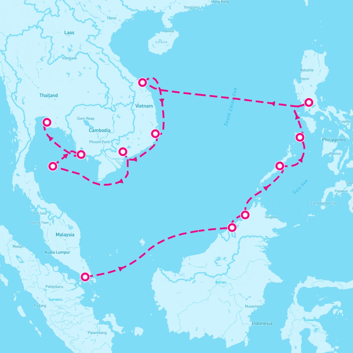 Riviera itinerary map for January 28, 2024 (15 nights)