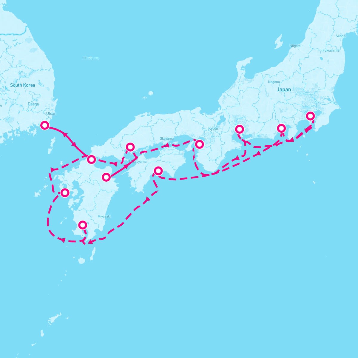 Riviera itinerary map for March 20, 2024 (12 nights)