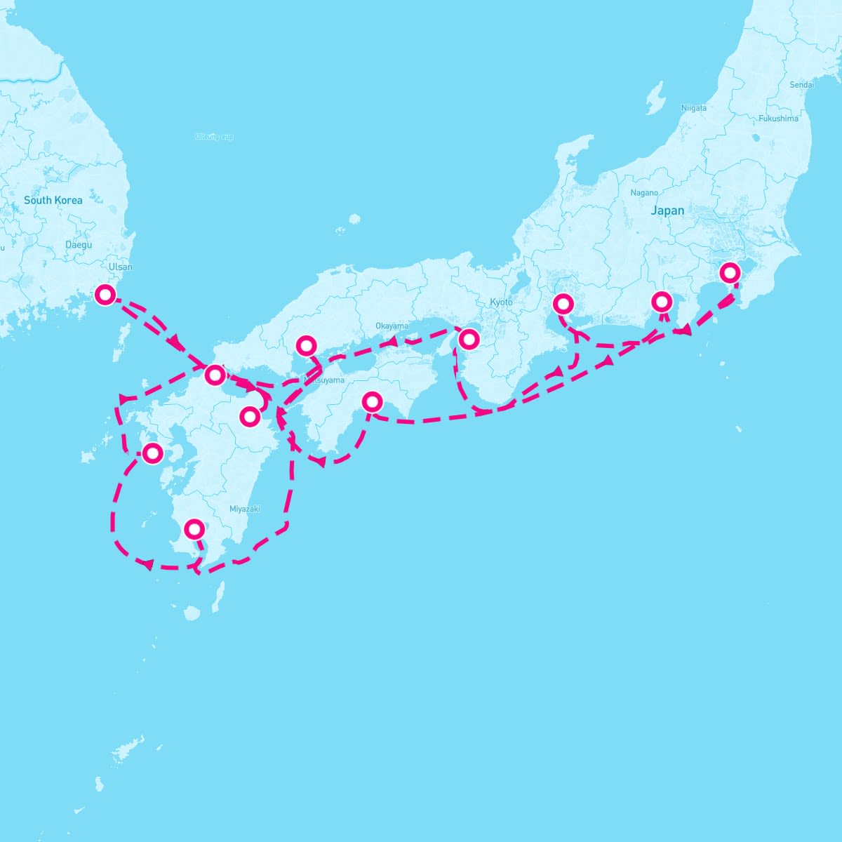 Riviera itinerary map for April 1, 2024 (12 nights)