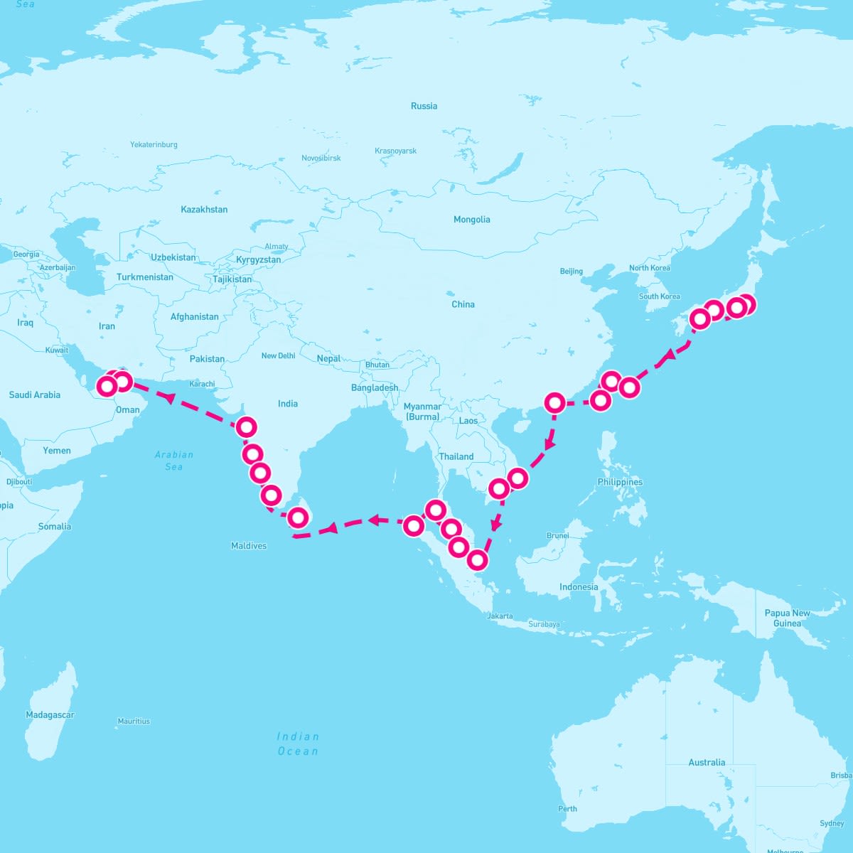 Riviera itinerary map for April 13, 2024 (31 nights)