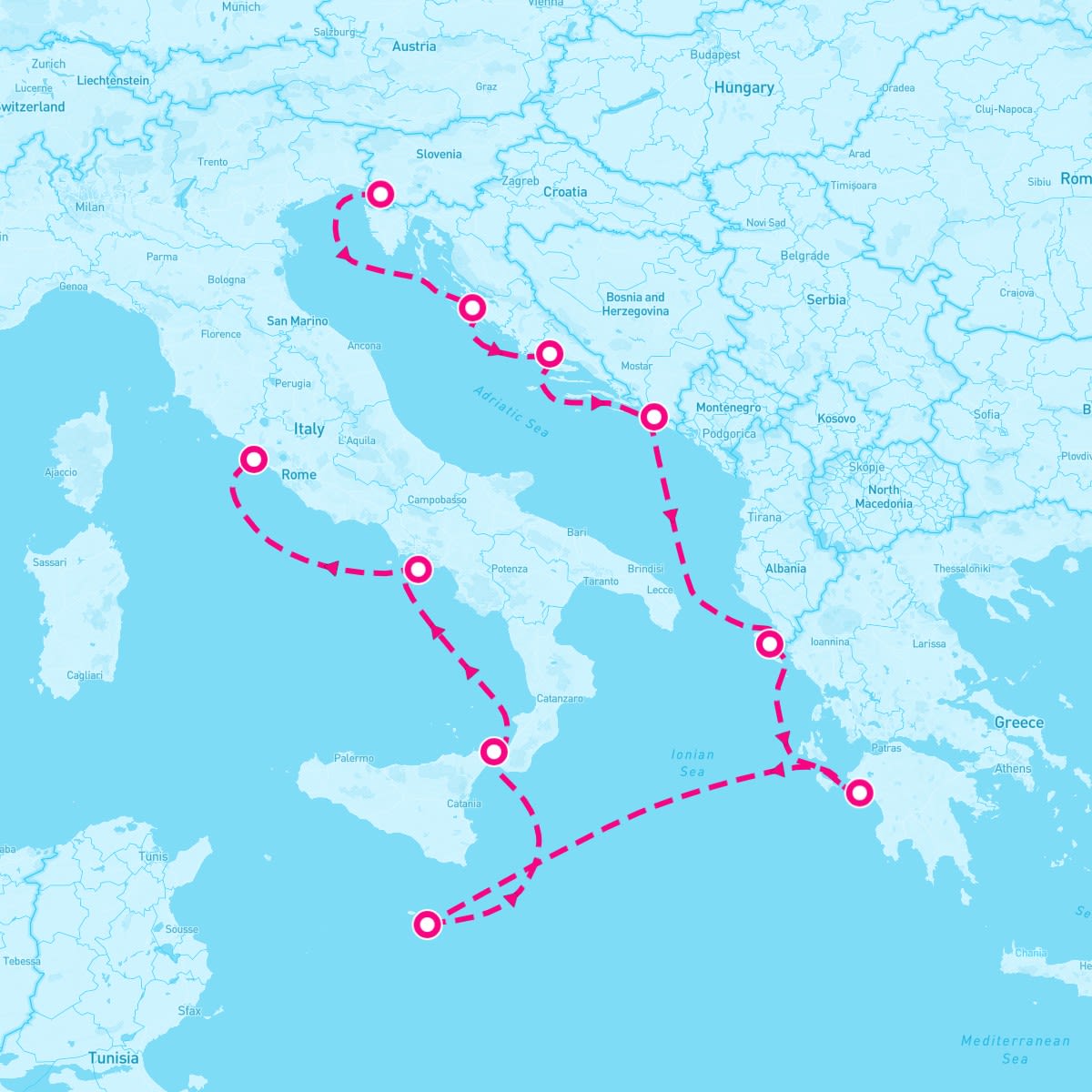 Riviera itinerary map for October 25, 2024 (10 nights)