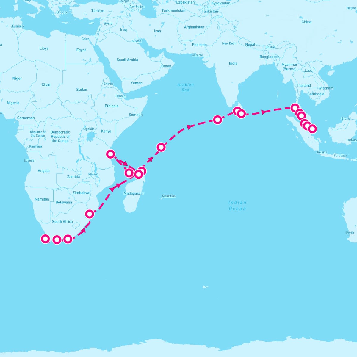 Riviera itinerary map for December 11, 2024 (32 nights)