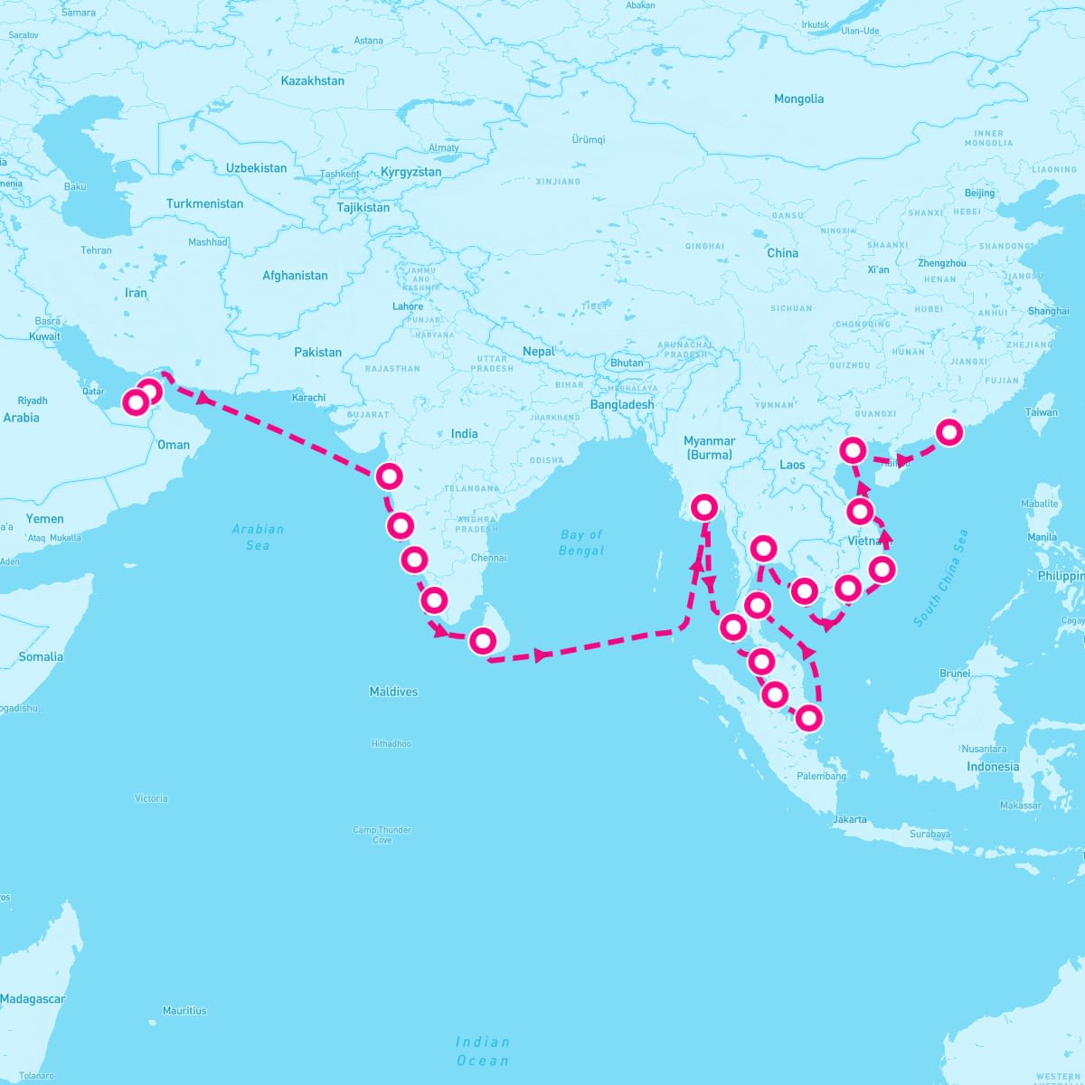 Riviera itinerary map for December 22, 2024 (36 nights)