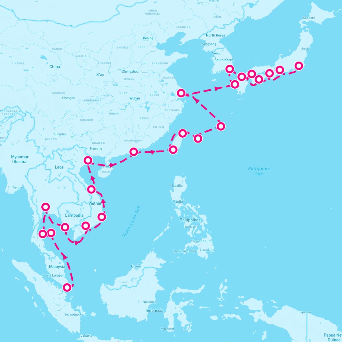 Riviera itinerary map for January 12, 2025 (33 nights)