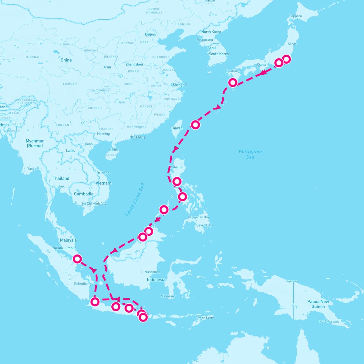 Riviera itinerary map for February 14, 2025 (24 nights)