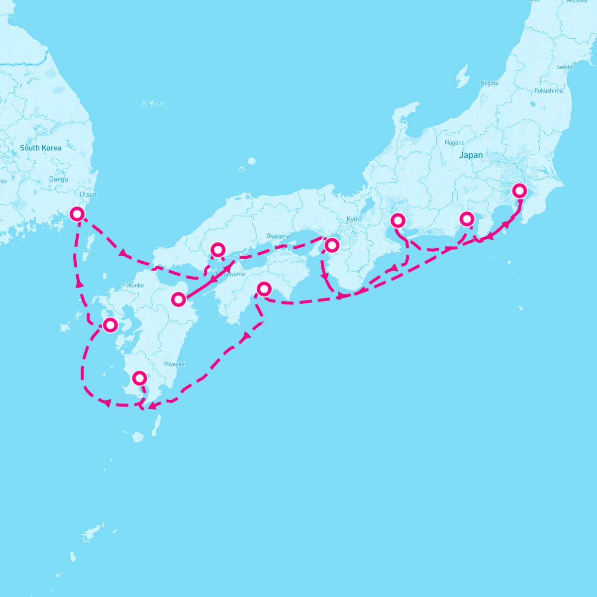 Riviera itinerary map for April 13, 2025 (12 nights)