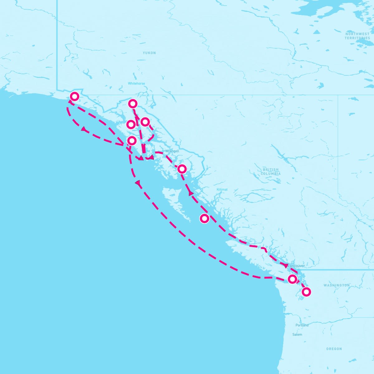 Riviera itinerary map for August 18, 2025 (10 nights)