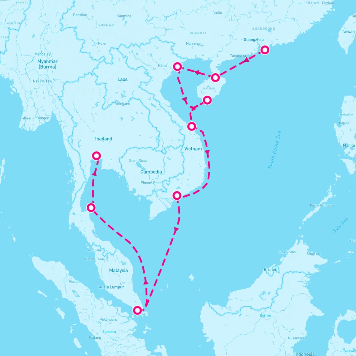 Riviera itinerary map for October 22, 2025 (15 nights)