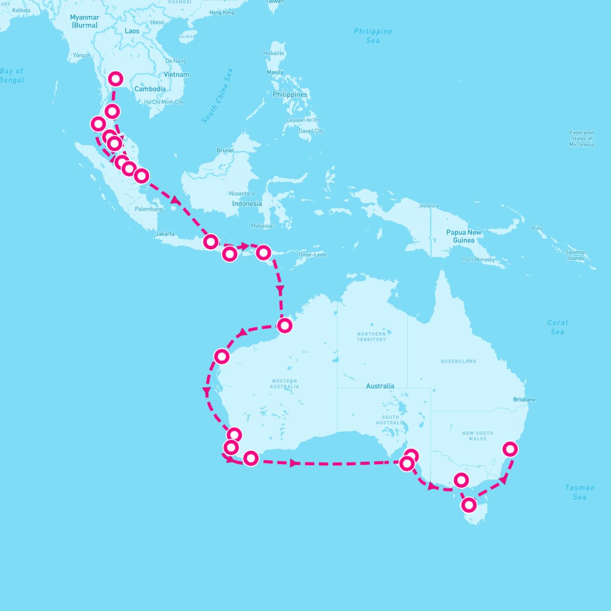Riviera itinerary map for November 6, 2025 (34 nights)