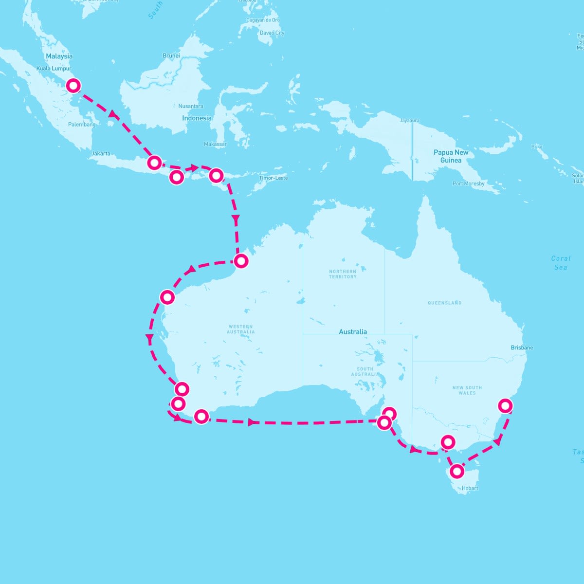 Riviera itinerary map for November 18, 2025 (22 nights)