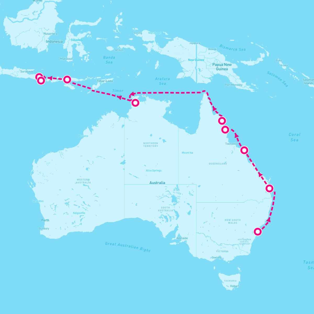 Riviera itinerary map for February 8, 2026 (14 nights)