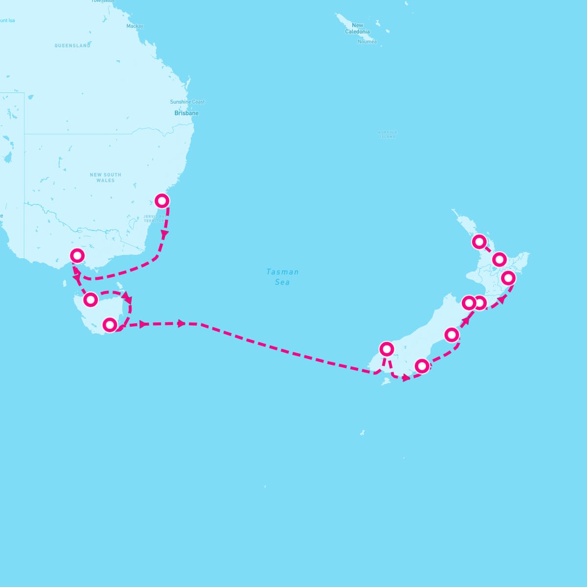Riviera itinerary map for March 15, 2026 (15 nights)