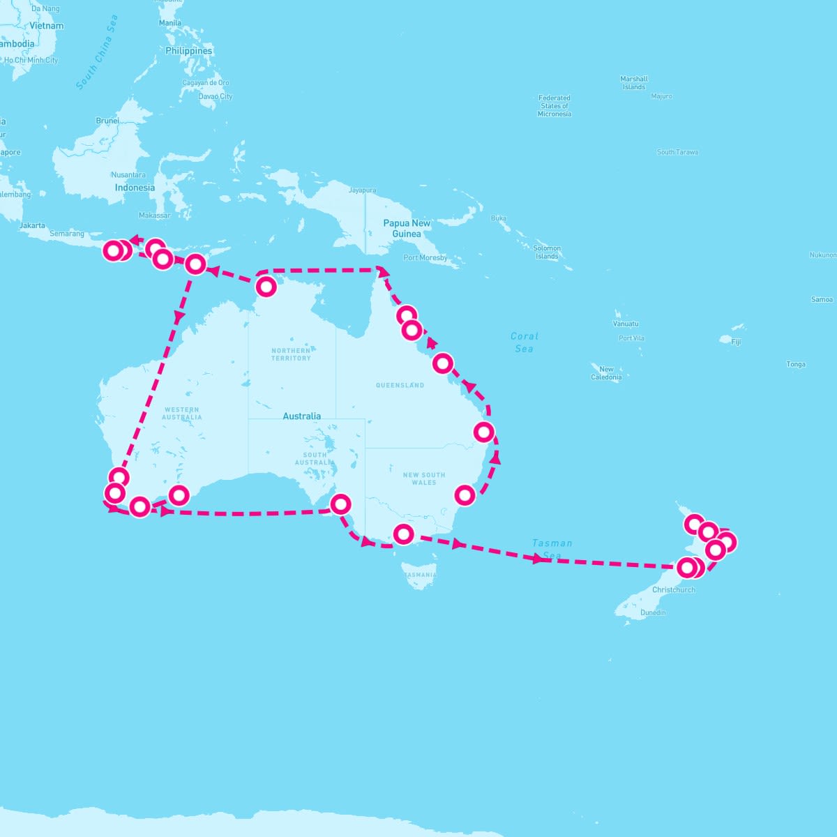 Riviera itinerary map for December 15, 2026