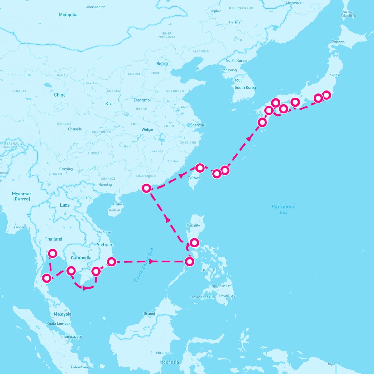 Riviera itinerary map for February 7, 2028