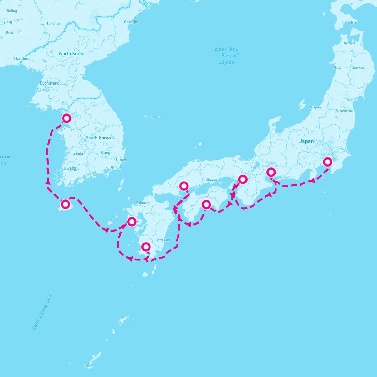 Riviera itinerary map for March 2, 2028
