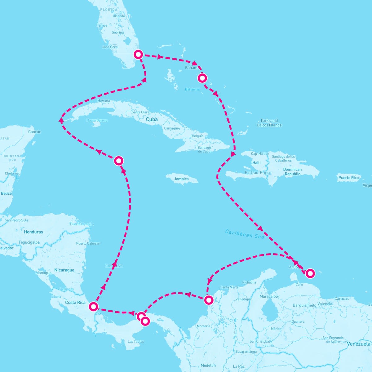 MS Rotterdam itinerary map for February 25, 2024 (12 nights)