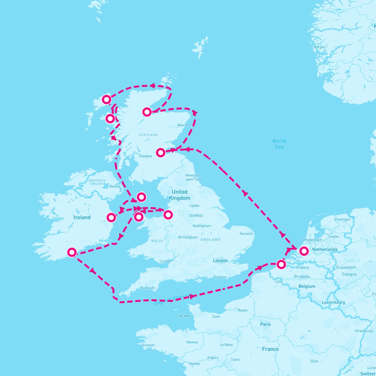 MS Rotterdam itinerary map for May 11, 2024 (14 nights)