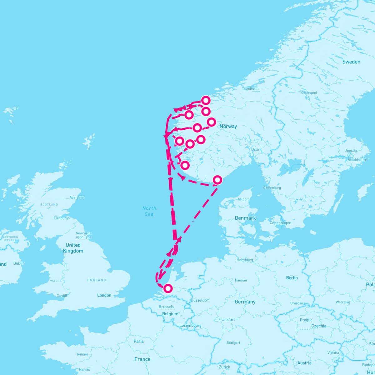 MS Rotterdam itinerary map for July 20, 2024 (14 nights)