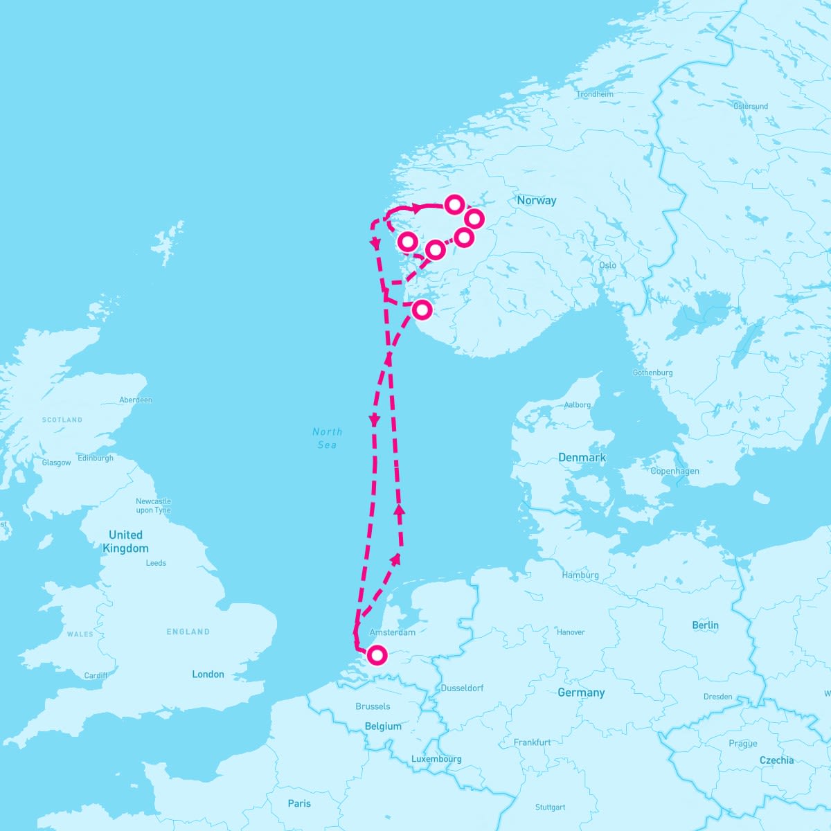 MS Rotterdam itinerary map for August 17, 2024 (7 nights)
