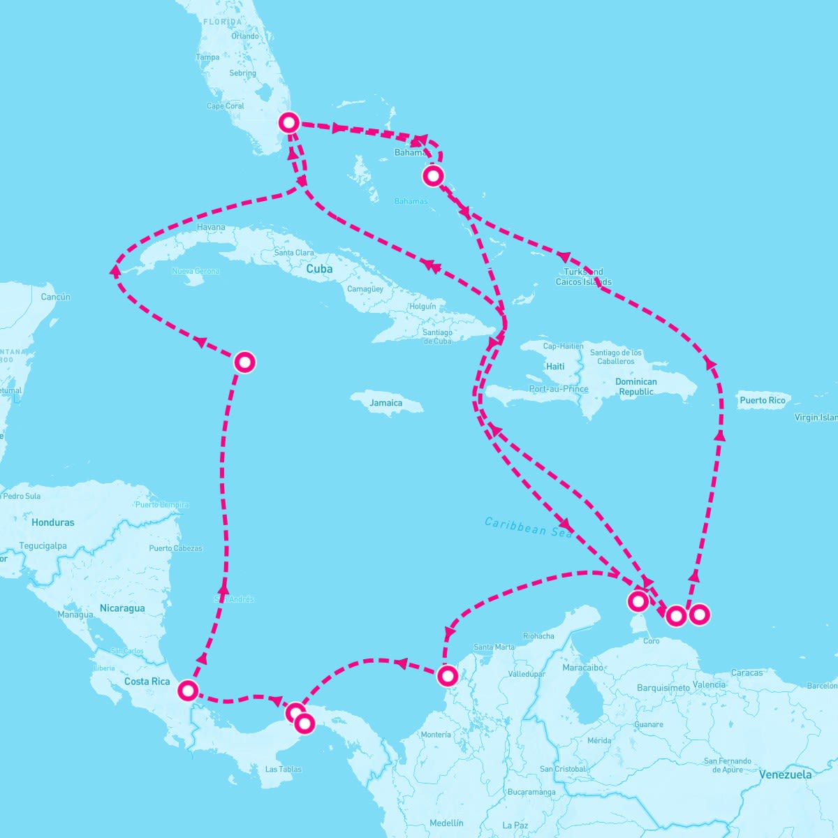 MS Rotterdam itinerary map for November 17, 2024 (21 nights)