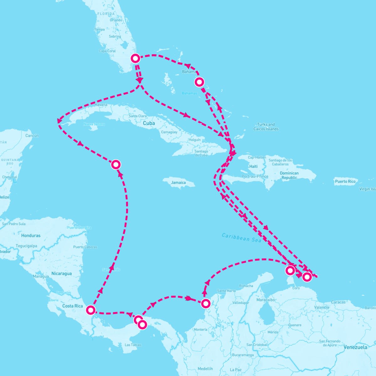 MS Rotterdam itinerary map for November 28, 2025 (21 nights)