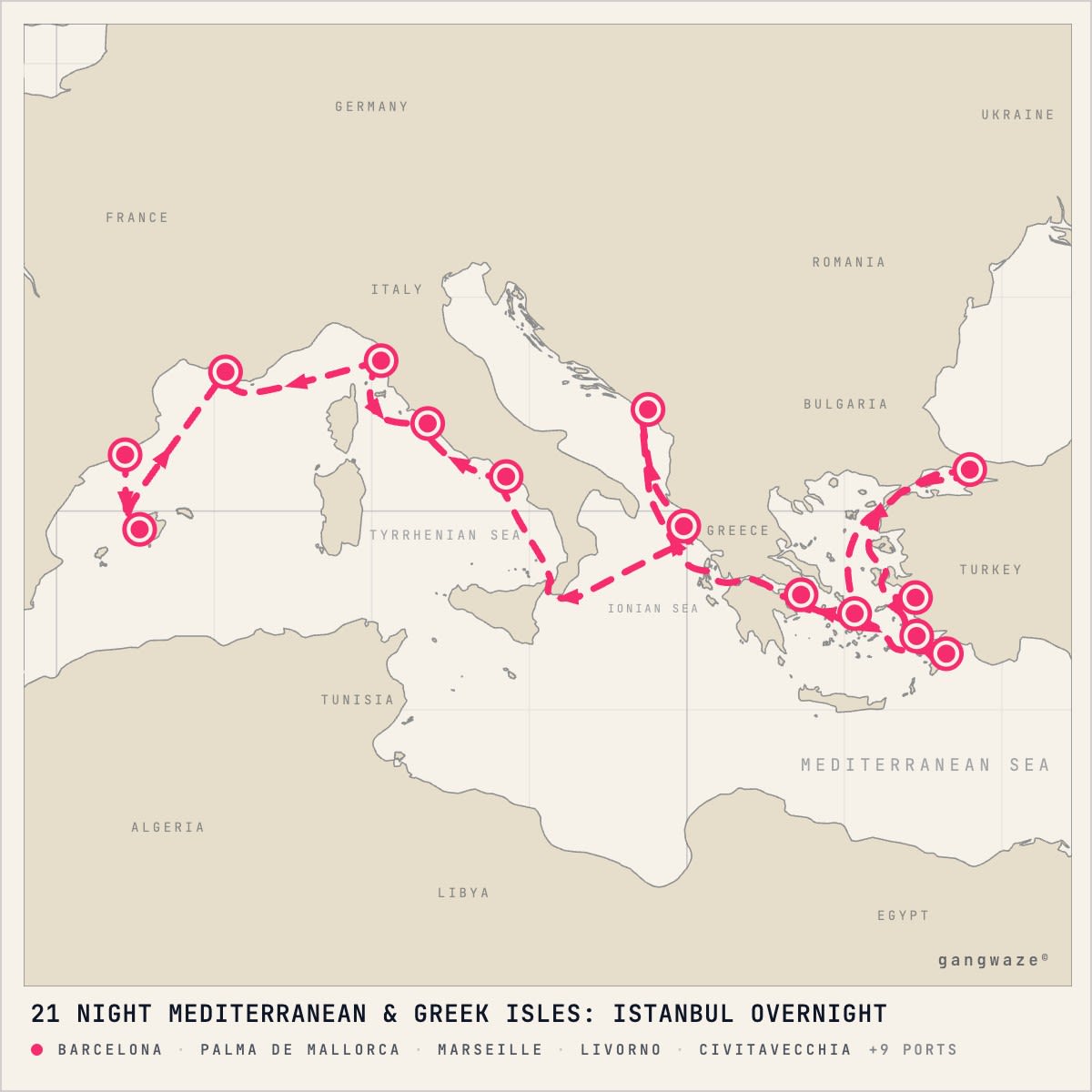 MS Rotterdam itinerary map for October 27, 2027 (21 nights)