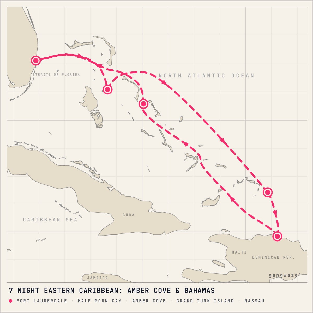 MS Rotterdam itinerary map for March 11, 2028 (7 nights)