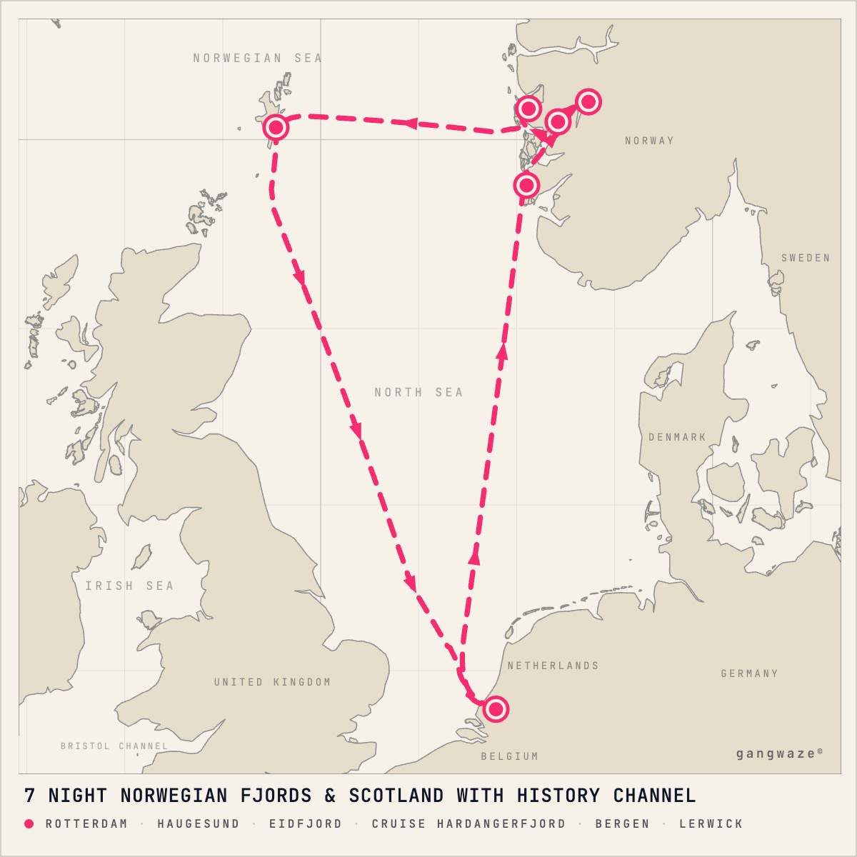 MS Rotterdam itinerary map for May 7, 2028 (7 nights)
