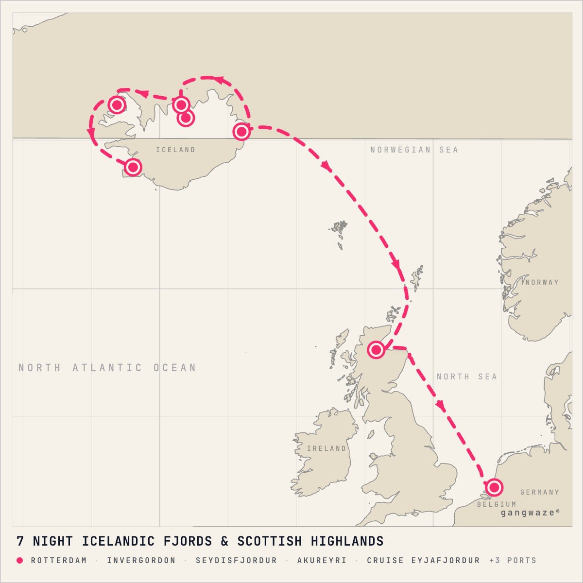MS Rotterdam itinerary map for June 11, 2028 (7 nights)
