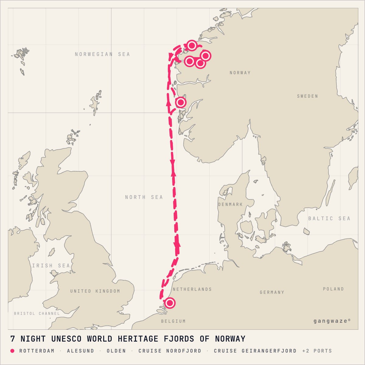 MS Rotterdam itinerary map for June 25, 2028 (7 nights)