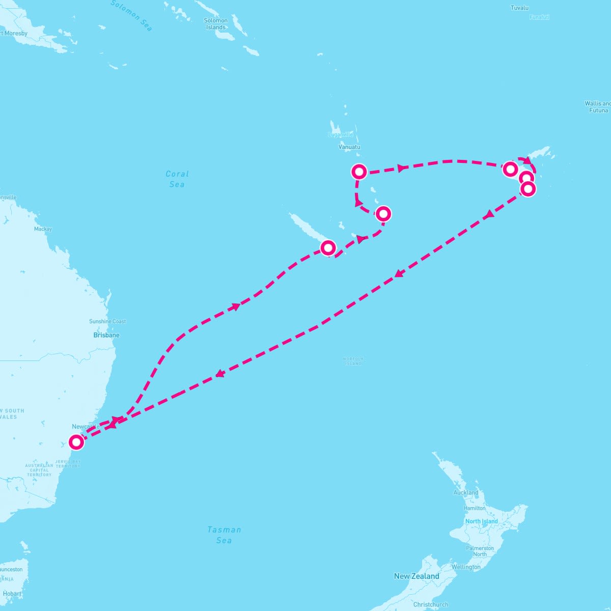 Royal Princess itinerary map for March 15, 2024 (14 nights)