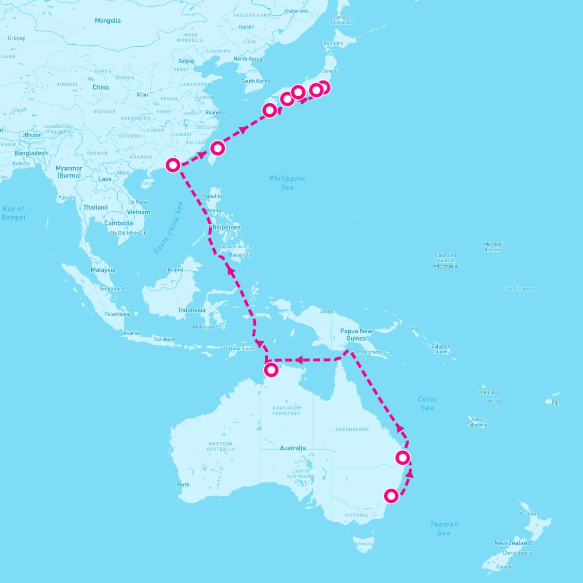 Royal Princess itinerary map for April 6, 2024 (21 nights)