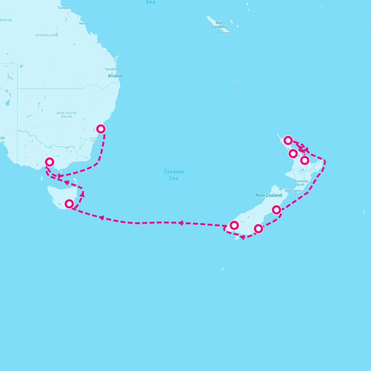 Royal Princess itinerary map for February 28, 2025 (13 nights)