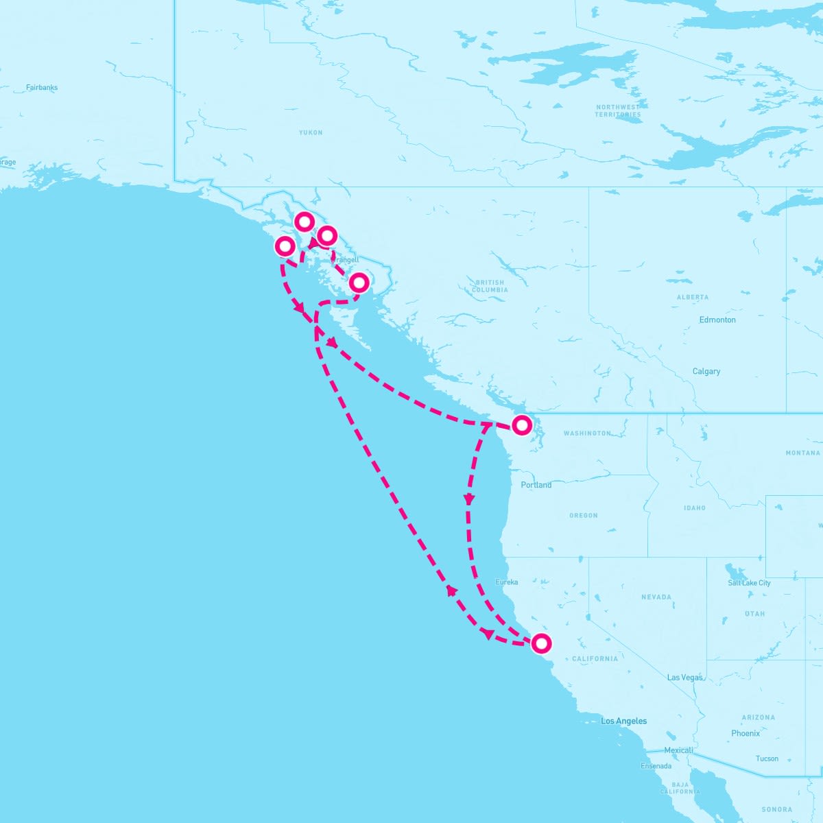 Ruby Princess itinerary map for August 22, 2025 (11 nights)