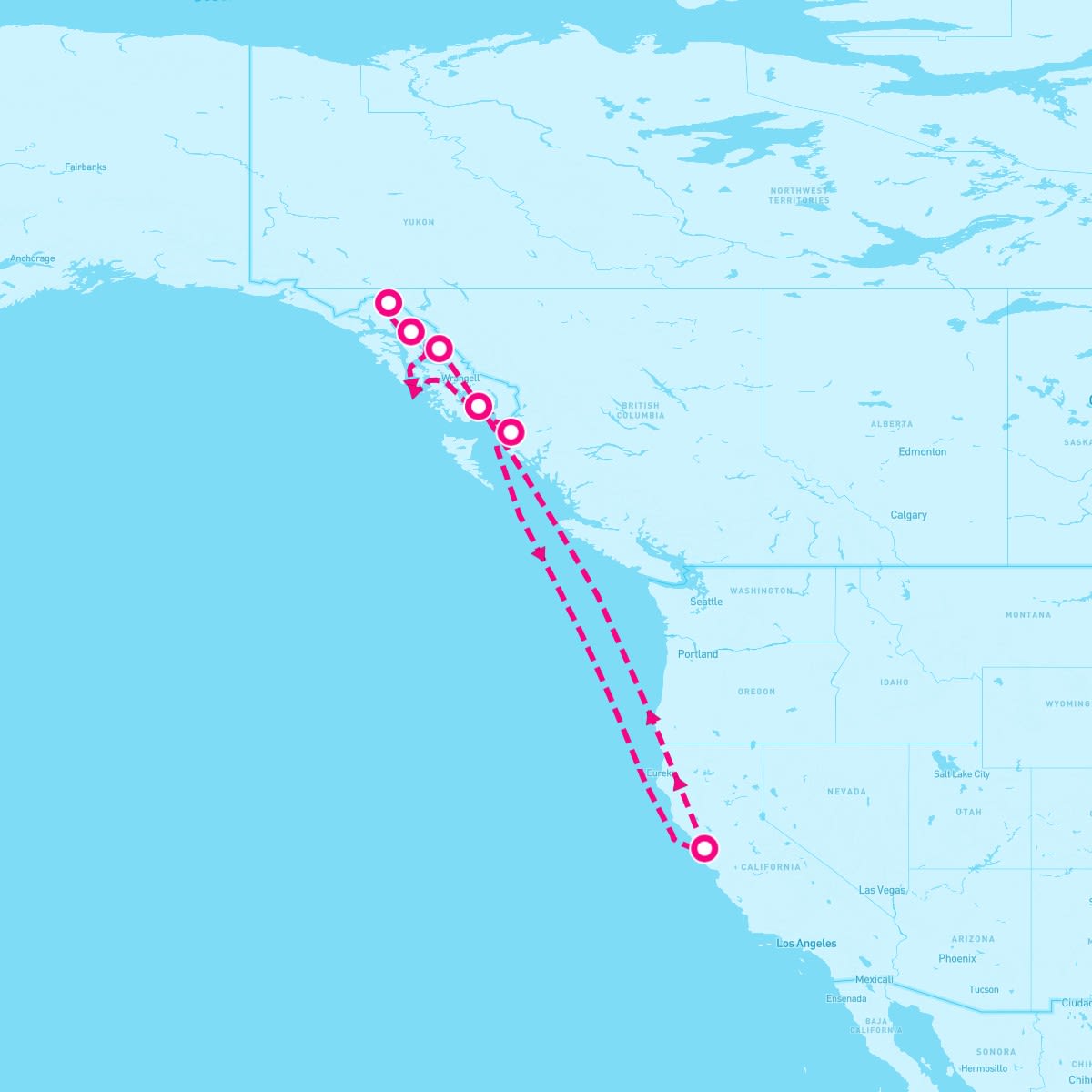 Ruby Princess itinerary map for July 20, 2027