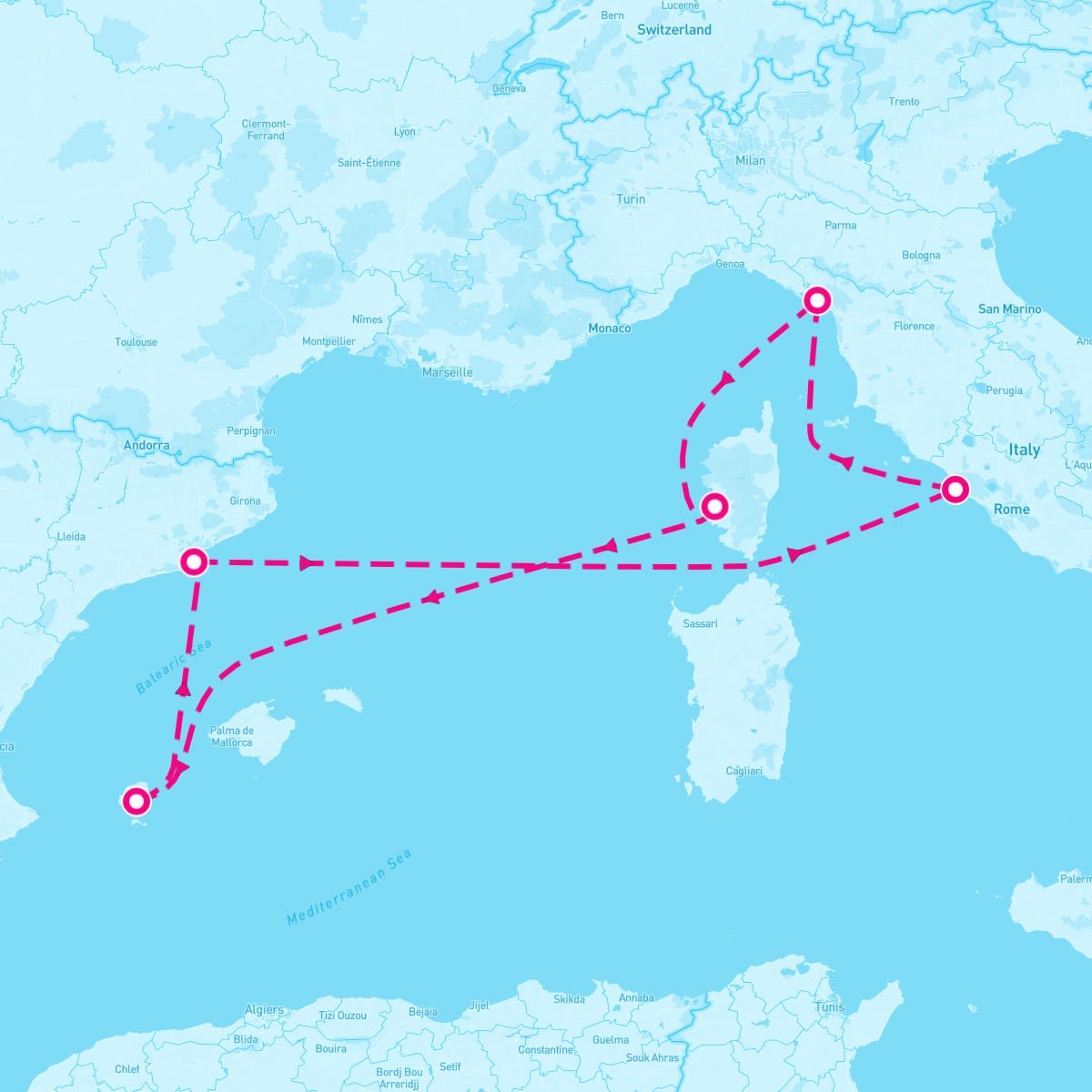 Scarlet Lady itinerary map for May 25, 2025 (7 nights)