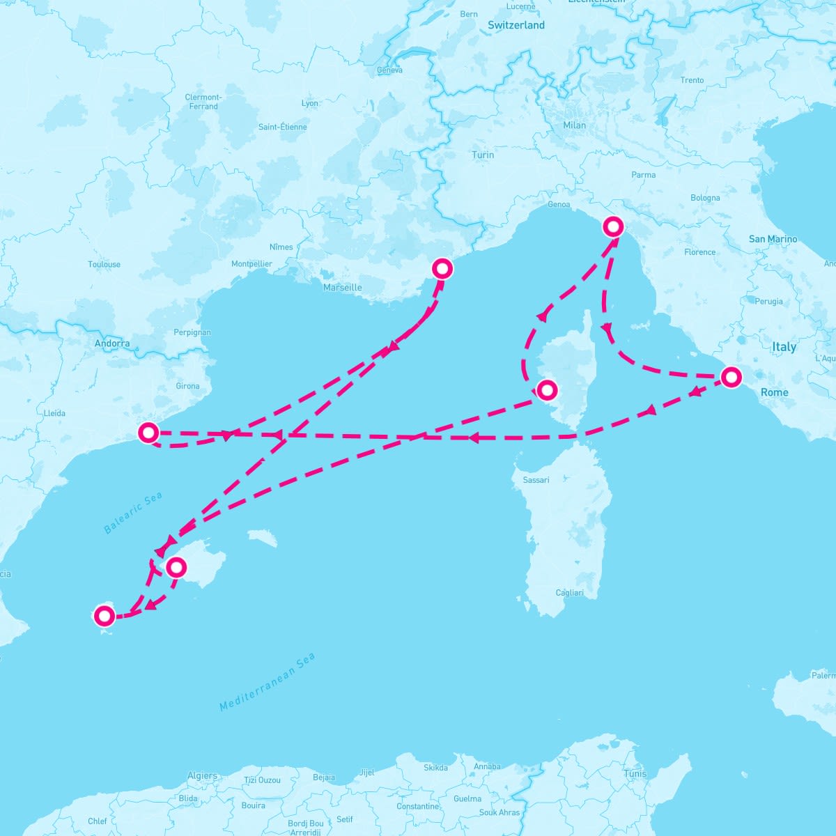 Scarlet Lady itinerary map for June 1, 2025 (11 nights)