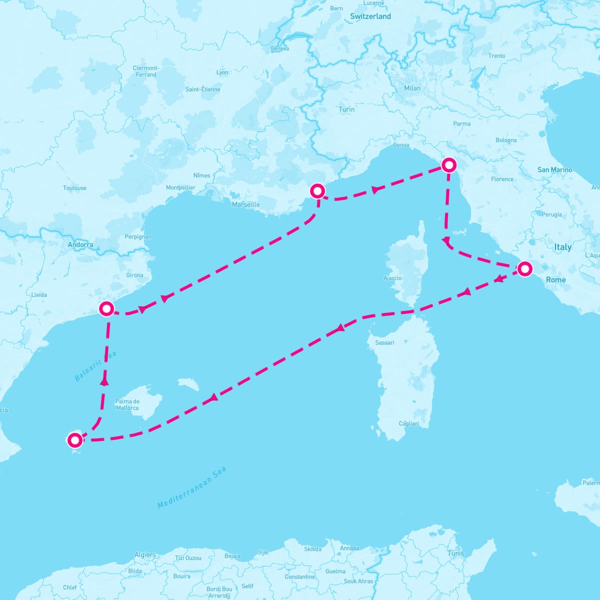 Scarlet Lady itinerary map for June 22, 2025 (7 nights)