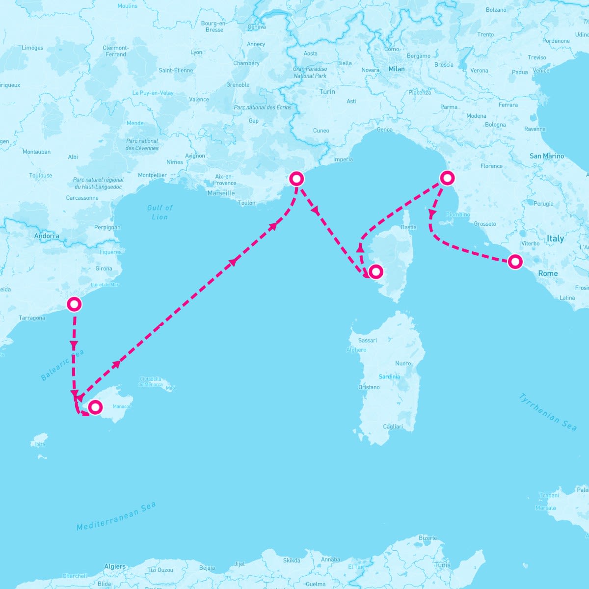Scarlet Lady itinerary map for June 29, 2025 (7 nights)