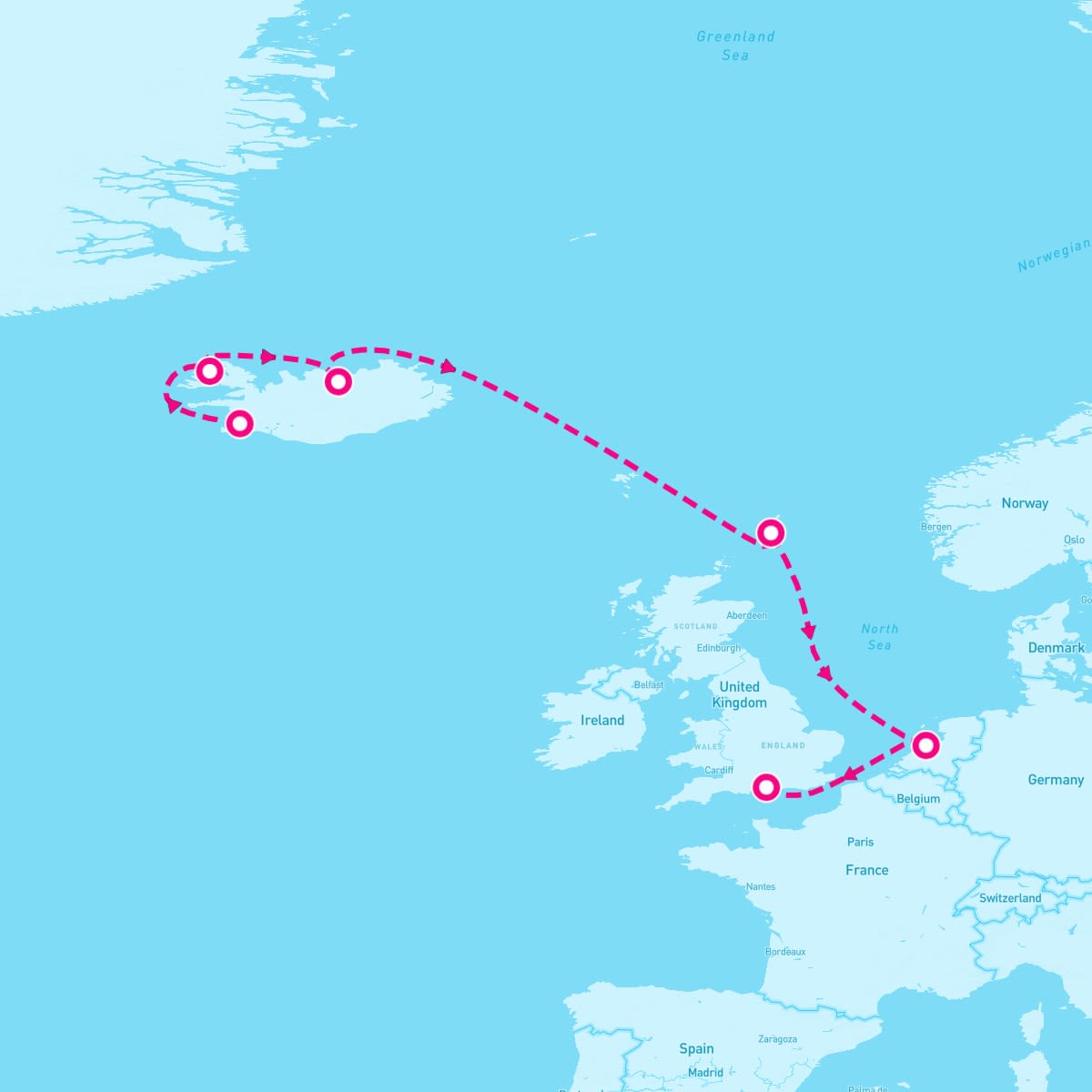 Scarlet Lady itinerary map for August 6, 2025 (11 nights)