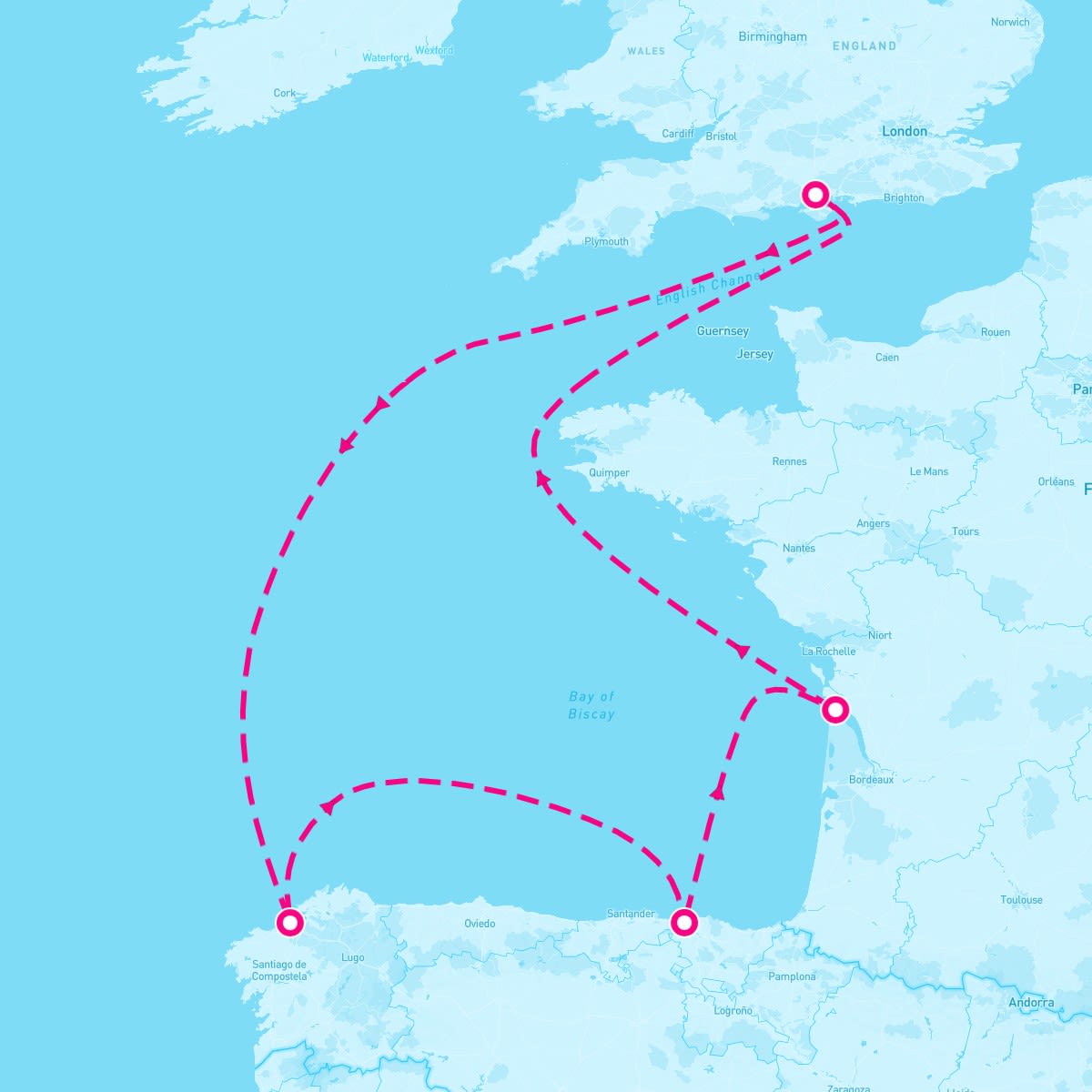 Scarlet Lady itinerary map for August 30, 2025 (6 nights)