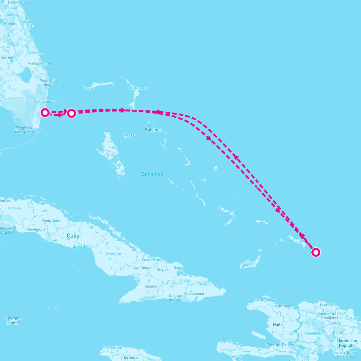 Scarlet Lady itinerary map for November 30, 2025 (5 nights)