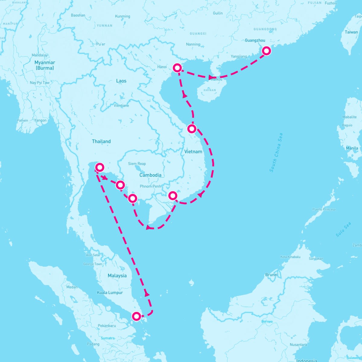 Seabourn Encore itinerary map for January 6, 2024 (14 nights)