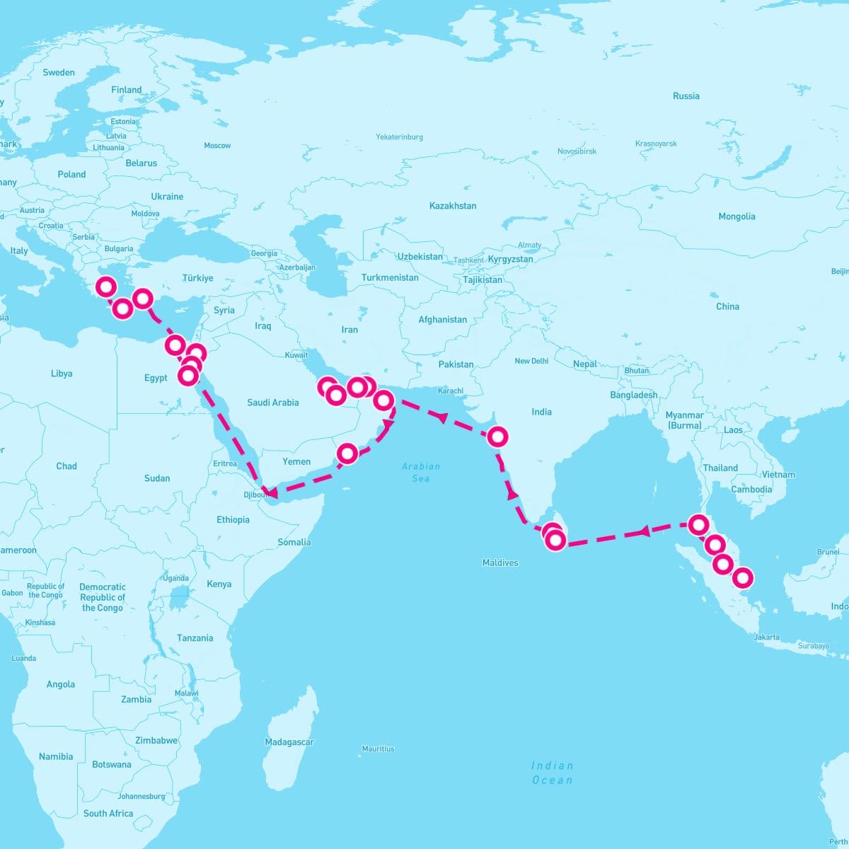 Seabourn Encore itinerary map for March 16, 2024 (36 nights)