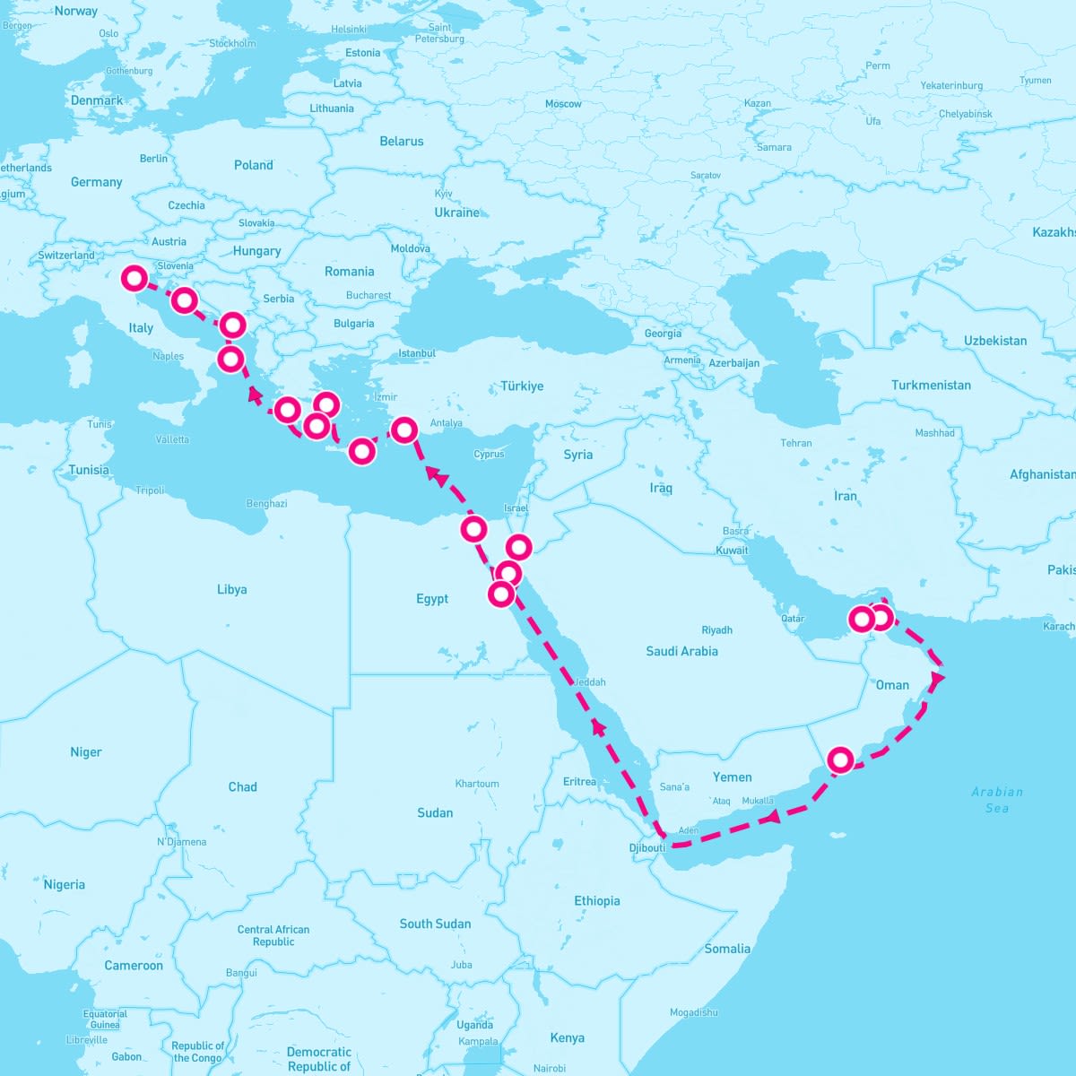 Seabourn Encore itinerary map for April 3, 2024 (25 nights)