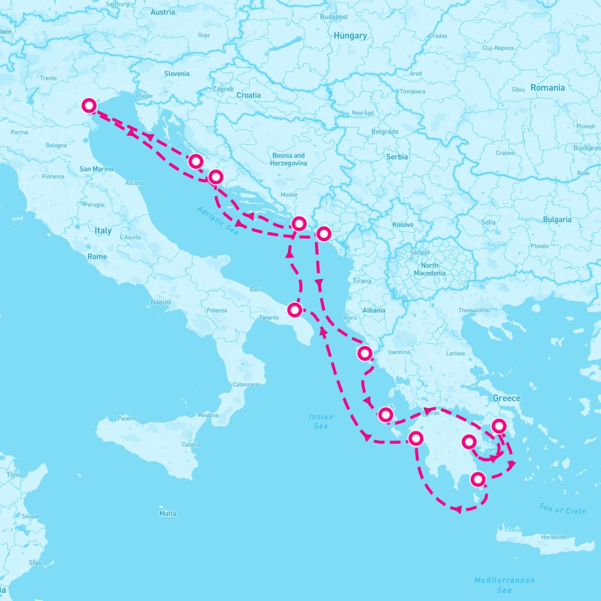 Seabourn Encore itinerary map for April 21, 2024 (14 nights)