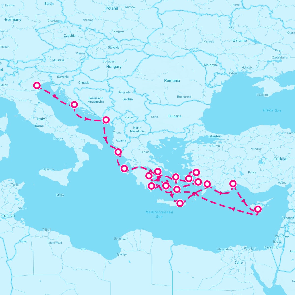 Seabourn Encore itinerary map for April 28, 2024 (21 nights)