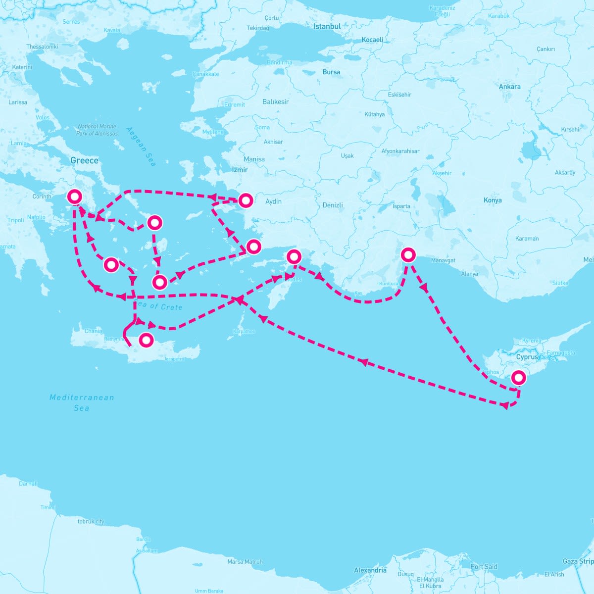 Seabourn Encore itinerary map for May 5, 2024