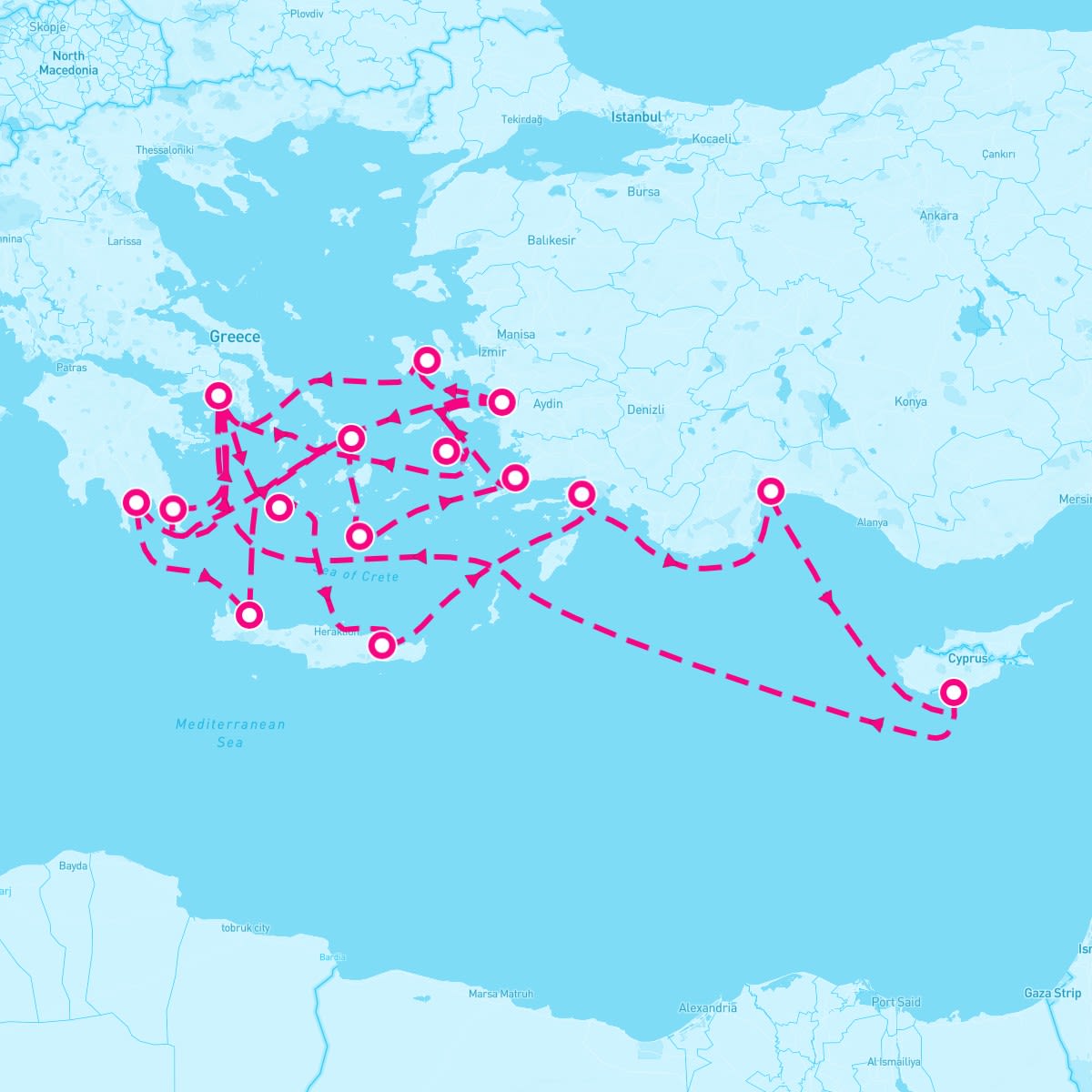 Seabourn Encore itinerary map for May 5, 2024 (21 nights)